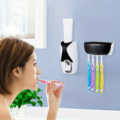 Wall Mounted Toothbrush Storage Rack with Toothpaste Squeezer_2