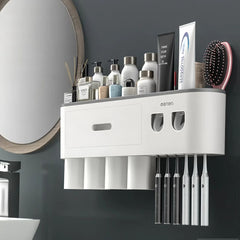 Smart Magnetic Inverted Toothbrush Holder with Automatic Toothpaste Squeezer_2