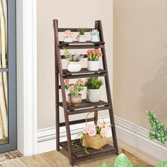 4 Tier Plant Stand Flower Display Stand Folding Wooden Ladder Storage Rack_3