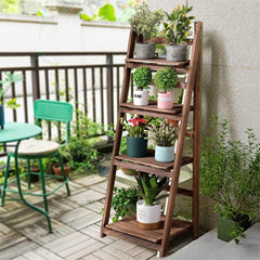 4 Tier Plant Stand Flower Display Stand Folding Wooden Ladder Storage Rack_5