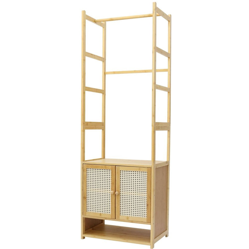 Freestanding Bamboo Clothes Rack with Shoe Cabinet_0