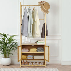 Freestanding Bamboo Clothes Rack with Shoe Cabinet_2