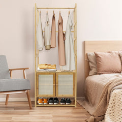 Freestanding Bamboo Clothes Rack with Shoe Cabinet_3