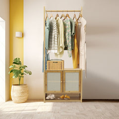 Freestanding Bamboo Clothes Rack with Shoe Cabinet_4