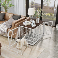 3-Door Dog Furniture Style Dog Crate End Table Pet Kennel with Removable Tray_2