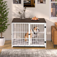 3-Door Dog Furniture Style Dog Crate End Table Pet Kennel with Removable Tray_0