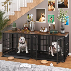 3-Door Dog Furniture Style Dog Crate End Table Pet Kennel with Removable Tray_6