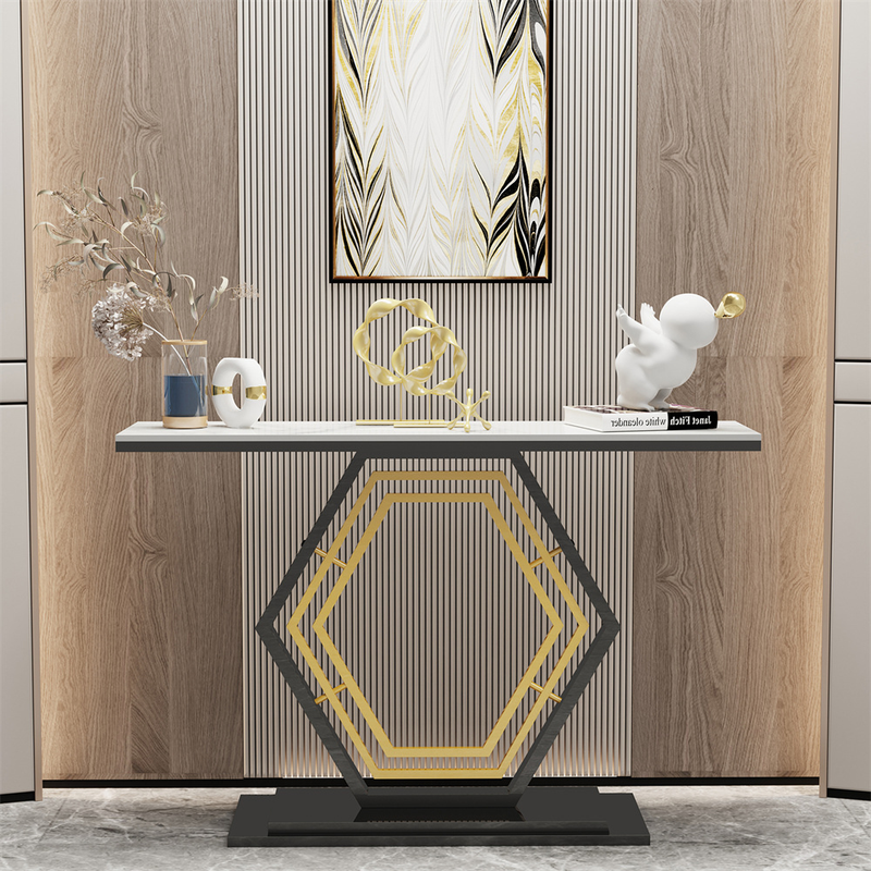 Stylish Console Table with Geometric Design and Durable Sintered Stone Top_0