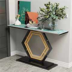 Stylish Console Table with Geometric Design and Durable Sintered Stone Top_2