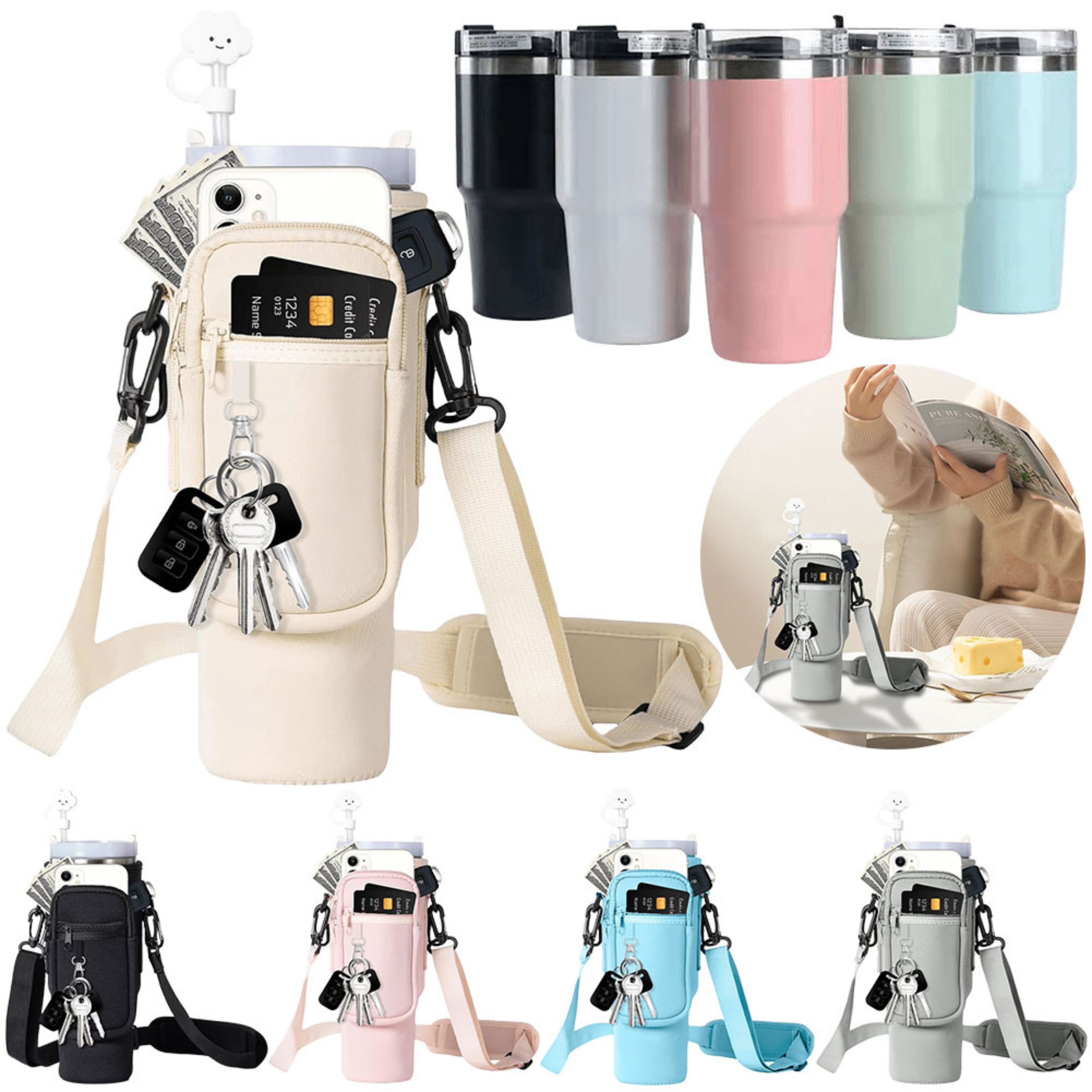 Water Bottle Holder Adjustable Shoulder Strap Water Bottle Bag_0