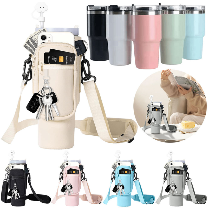 Water Bottle Holder Adjustable Shoulder Strap Water Bottle Bag_0