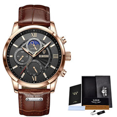 Mens Watches LIGE Top Brand Luxury New Fashion Leather Casual Quartz Watch Man Sport Waterproof Clock Watch Montre Homme+Box