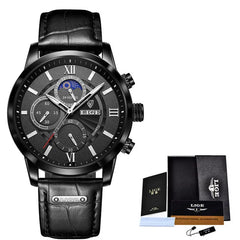 Mens Watches LIGE Top Brand Luxury New Fashion Leather Casual Quartz Watch Man Sport Waterproof Clock Watch Montre Homme+Box