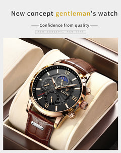 Mens Watches LIGE Top Brand Luxury New Fashion Leather Casual Quartz Watch Man Sport Waterproof Clock Watch Montre Homme+Box