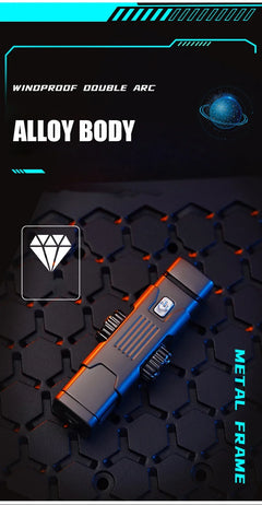 Metal Windproof Double Arc Plasma Lighter, Rotary Play, Electronic Lighter, Alloy Body, USB Fast Charging, LED Color Light, New