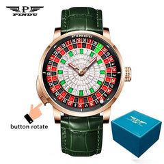 PINDU Design New NH35A Mechanical Watches Men Push Button Turn Russian Roulette Game Sapphire Mirror Diamond Dial Men's Watch