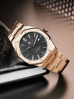 SAPPHERO Rose gold Men's Watches Luxury Brands Stainless Steel Watches For Men Waterproof Quartz Wristwatch Men's Gift Clock