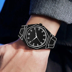 New Men's Watches Black White Mirror Quartz Watch for Man Creativity 2D Comic Style Wristwatch Male Date Week Leisure DIY