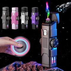 Metal Windproof Double Arc Plasma Lighter, Rotary Play, Electronic Lighter, Alloy Body, USB Fast Charging, LED Color Light, New