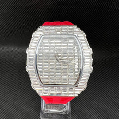 2024 Luxury Brand Men Wristwatch New Creative Full Square Diamond Blingbling Watches Rubber Band Big Face Quartz Watch For Gift