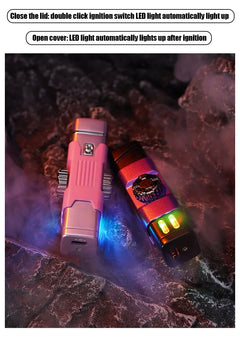 Metal Windproof Double Arc Plasma Lighter, Rotary Play, Electronic Lighter, Alloy Body, USB Fast Charging, LED Color Light, New