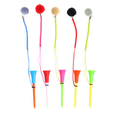 1Pc Golf Rubber Tees With Imitation Mink Fur Plush Balls&Handmade Rope Prevent Loss Different Colors Golf Ball Holder