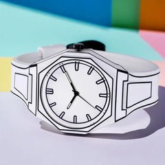 New Men's Watches Black White Mirror Quartz Watch for Man Creativity 2D Comic Style Wristwatch Male Date Week Leisure DIY