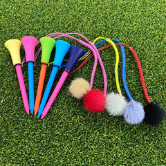 1Pc Golf Rubber Tees With Imitation Mink Fur Plush Balls&Handmade Rope Prevent Loss Different Colors Golf Ball Holder