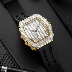 2024 Luxury Brand Men Wristwatch New Creative Full Square Diamond Blingbling Watches Rubber Band Big Face Quartz Watch For Gift