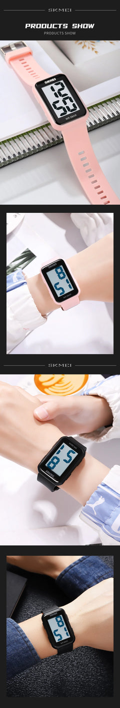 Fashion Digit SKMEI Watches Square LED Display Students Wrist Watches Minimal Design Back Light Waterproof Electronic Watch