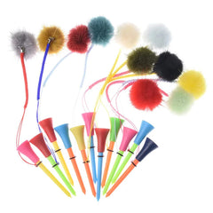 1Pc Golf Rubber Tees With Imitation Mink Fur Plush Balls&Handmade Rope Prevent Loss Different Colors Golf Ball Holder