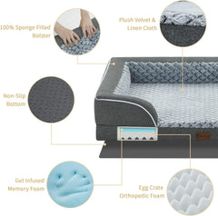 Memory Foam XL Dog Bed with Bolsters, Cooling Dog Beds for Extra Large Dogs, Waterproof Orthopedic Dog Bed