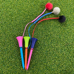 1Pc Golf Rubber Tees With Imitation Mink Fur Plush Balls&Handmade Rope Prevent Loss Different Colors Golf Ball Holder