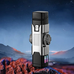 Metal Windproof Double Arc Plasma Lighter, Rotary Play, Electronic Lighter, Alloy Body, USB Fast Charging, LED Color Light, New