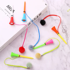 1Pc Golf Rubber Tees With Imitation Mink Fur Plush Balls&Handmade Rope Prevent Loss Different Colors Golf Ball Holder