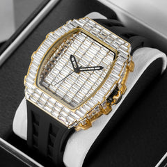 2024 Luxury Brand Men Wristwatch New Creative Full Square Diamond Blingbling Watches Rubber Band Big Face Quartz Watch For Gift