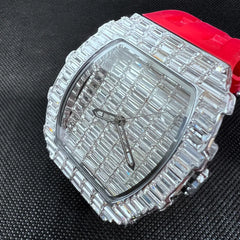 2024 Luxury Brand Men Wristwatch New Creative Full Square Diamond Blingbling Watches Rubber Band Big Face Quartz Watch For Gift