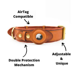 Airtag Holder Case Pet Dog Collar Leather solid and anti loss Genuine Leather Airtag Heavy Duty Dog Collar