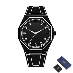 New Men's Watches Black White Mirror Quartz Watch for Man Creativity 2D Comic Style Wristwatch Male Date Week Leisure DIY