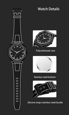 New Men's Watches Black White Mirror Quartz Watch for Man Creativity 2D Comic Style Wristwatch Male Date Week Leisure DIY