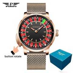 PINDU Design New NH35A Mechanical Watches Men Push Button Turn Russian Roulette Game Sapphire Mirror Diamond Dial Men's Watch