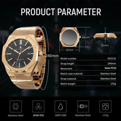 SAPPHERO Rose gold Men's Watches Luxury Brands Stainless Steel Watches For Men Waterproof Quartz Wristwatch Men's Gift Clock