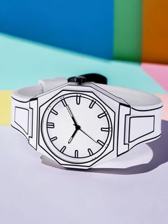 New Men's Watches Black White Mirror Quartz Watch for Man Creativity 2D Comic Style Wristwatch Male Date Week Leisure DIY