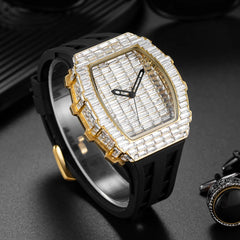 2024 Luxury Brand Men Wristwatch New Creative Full Square Diamond Blingbling Watches Rubber Band Big Face Quartz Watch For Gift